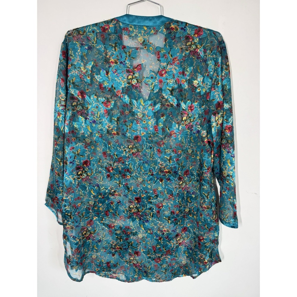 VTG Victoria's Secret Sexy Sheer Turquoise Floral Satin Button Up Nightgown M/L - Picture 3 of 8